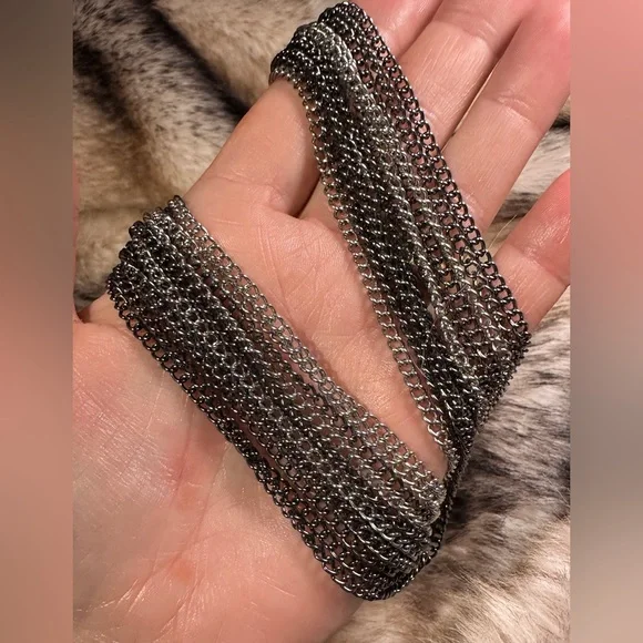 Brutalist Braided Graduating Multi-Chain Steel Nickel Necklace - Picture 5 of 6